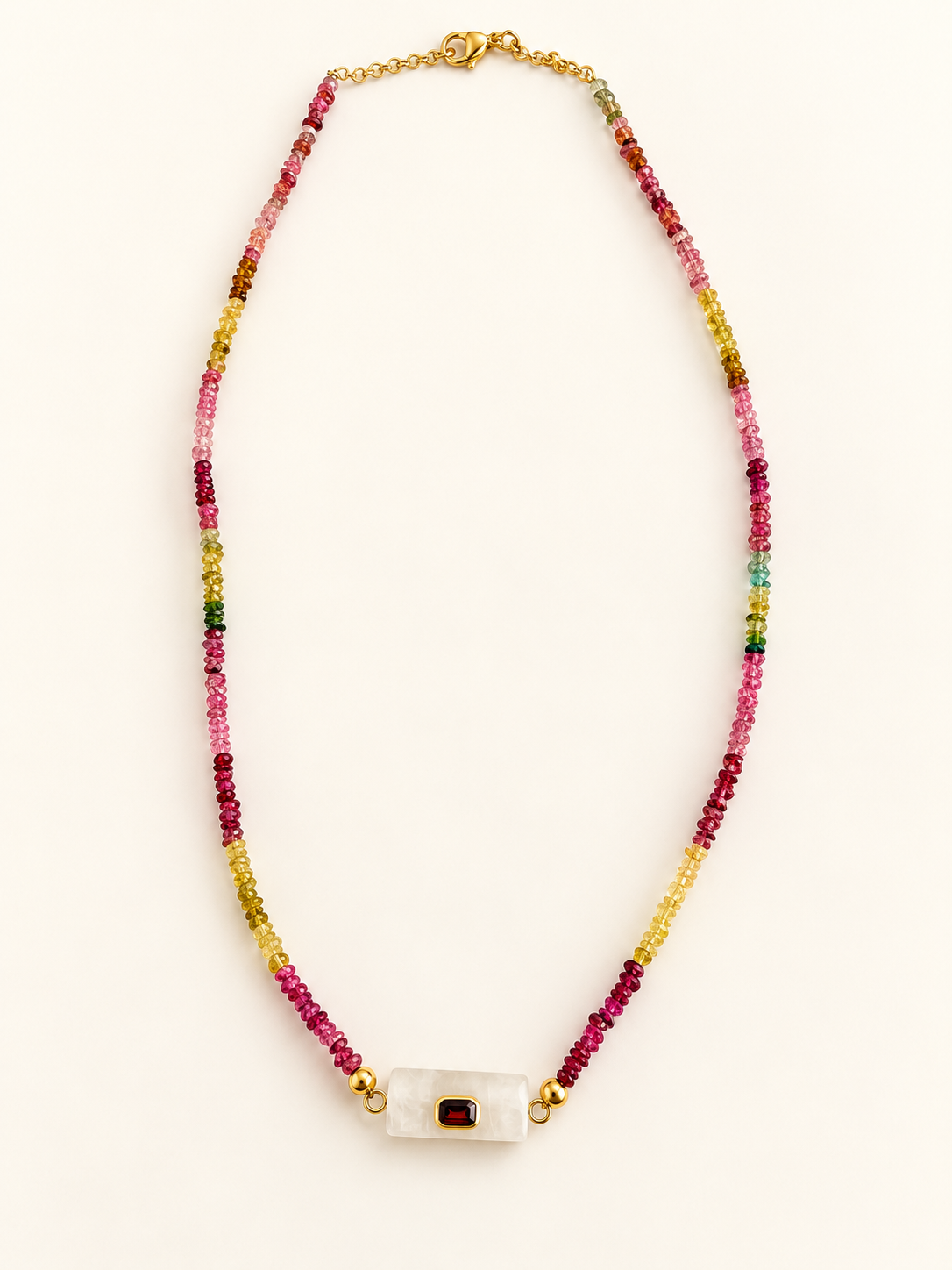 Tourmaline, Moonstone and Garnet Necklace