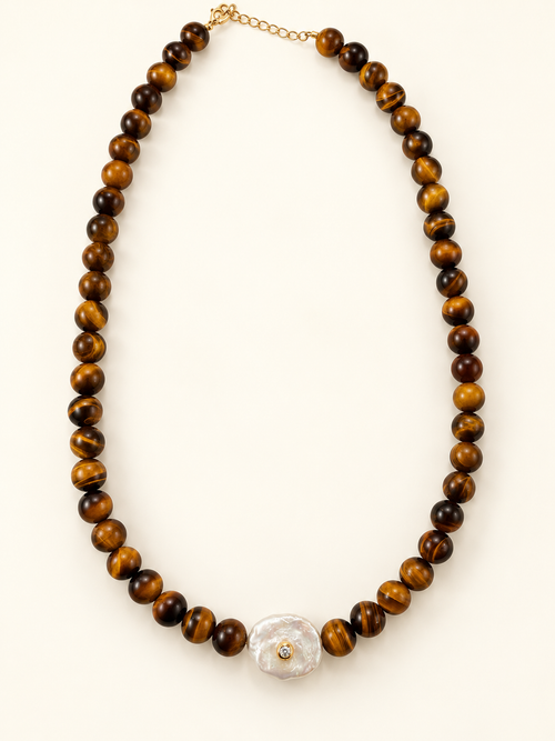 Baroque Pearl and Tiger's Eye Necklace
