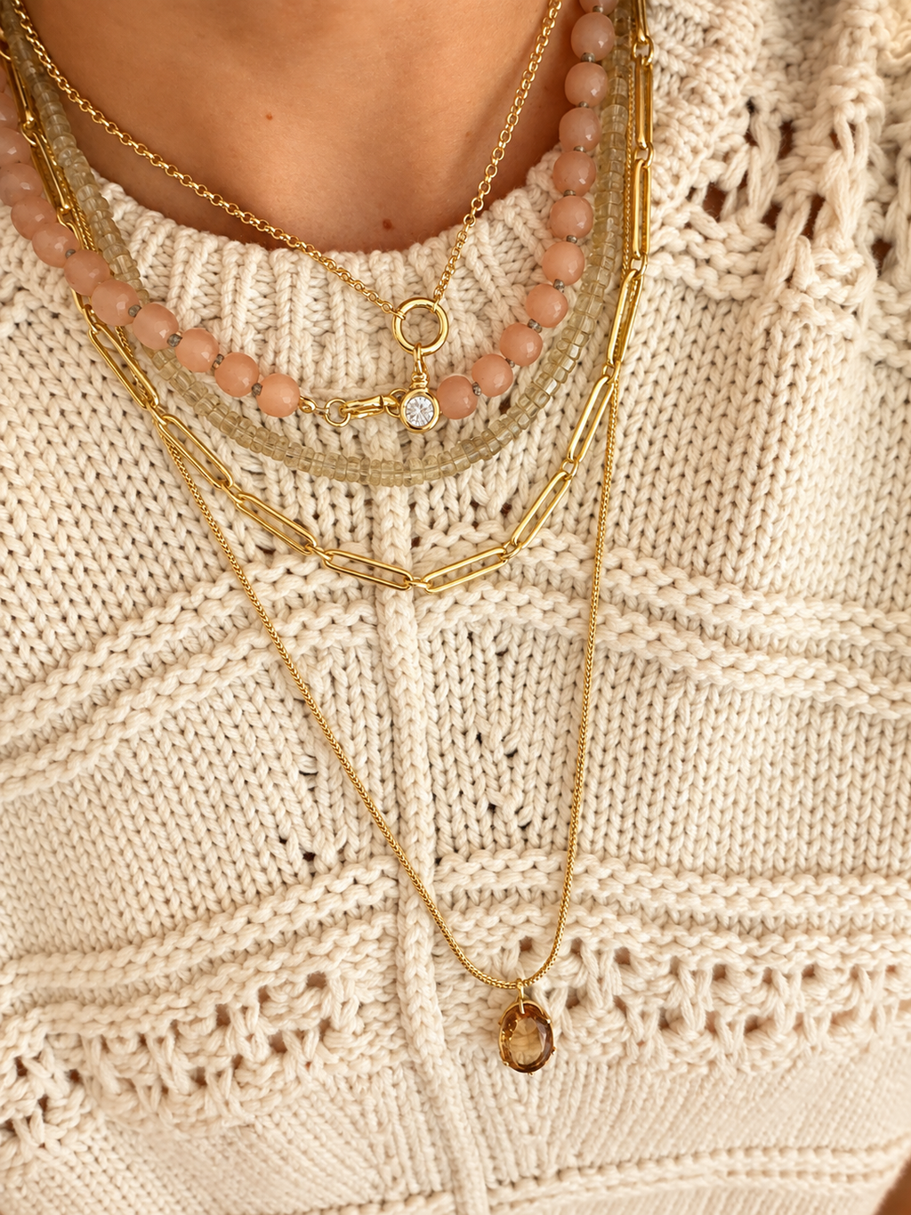 Smoky Quartz Layering Charm Necklace