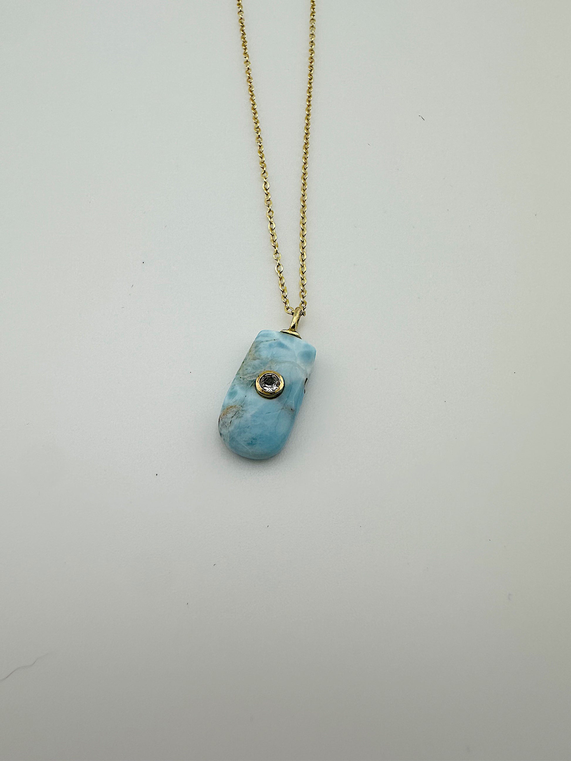 Blue Larimar + White Topaz Rectangular Necklace
