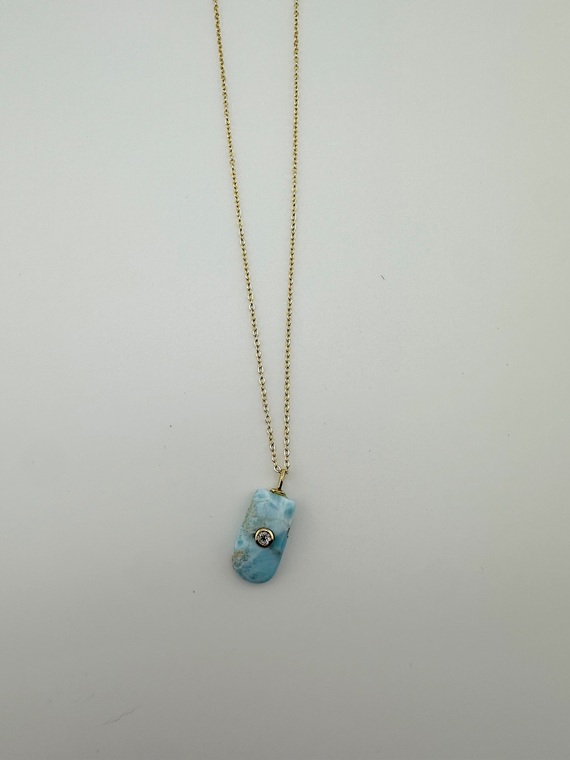 Blue Larimar + White Topaz Rectangular Necklace