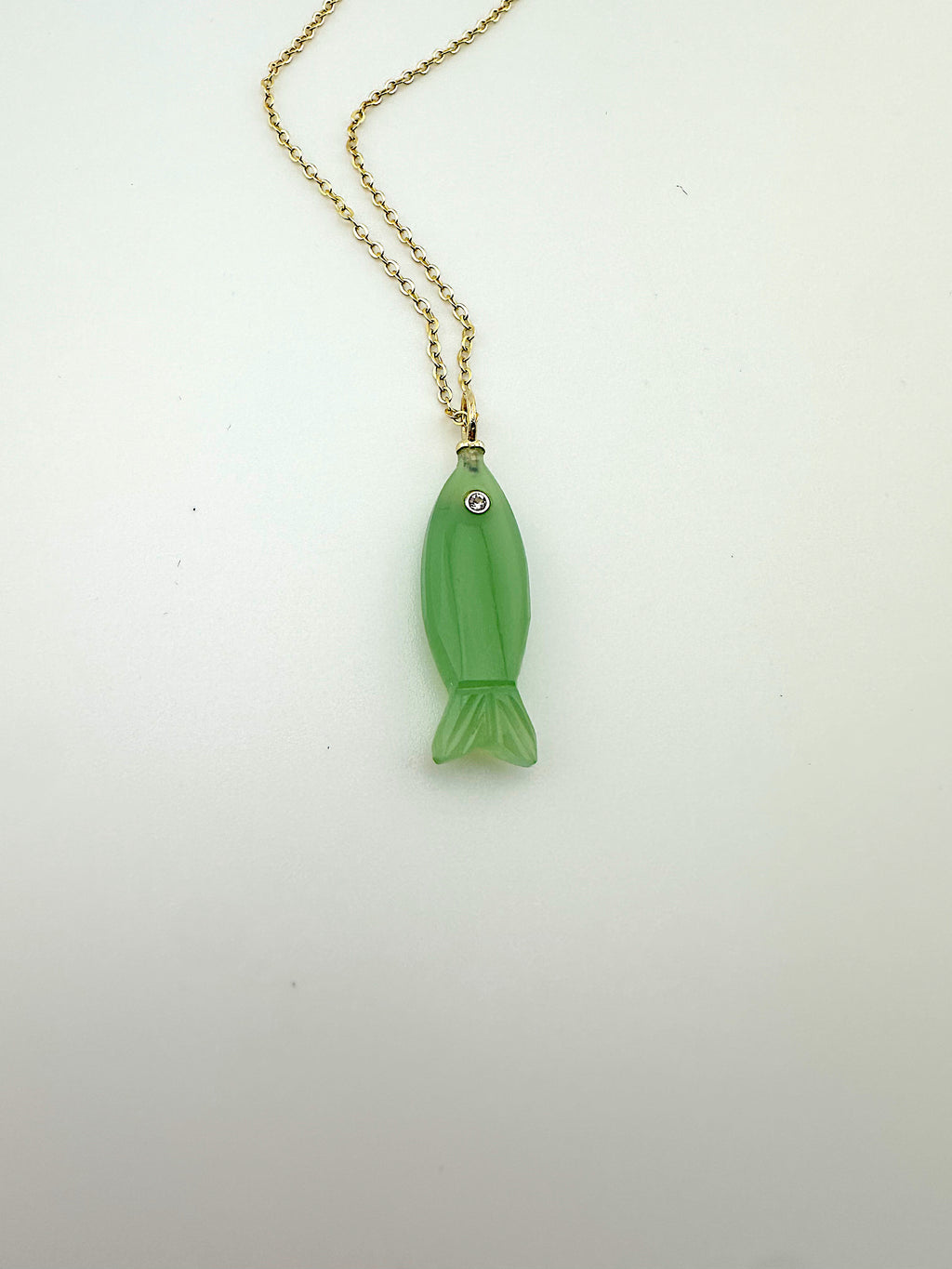 Good Luck Green Onyx Fish + White Topaz