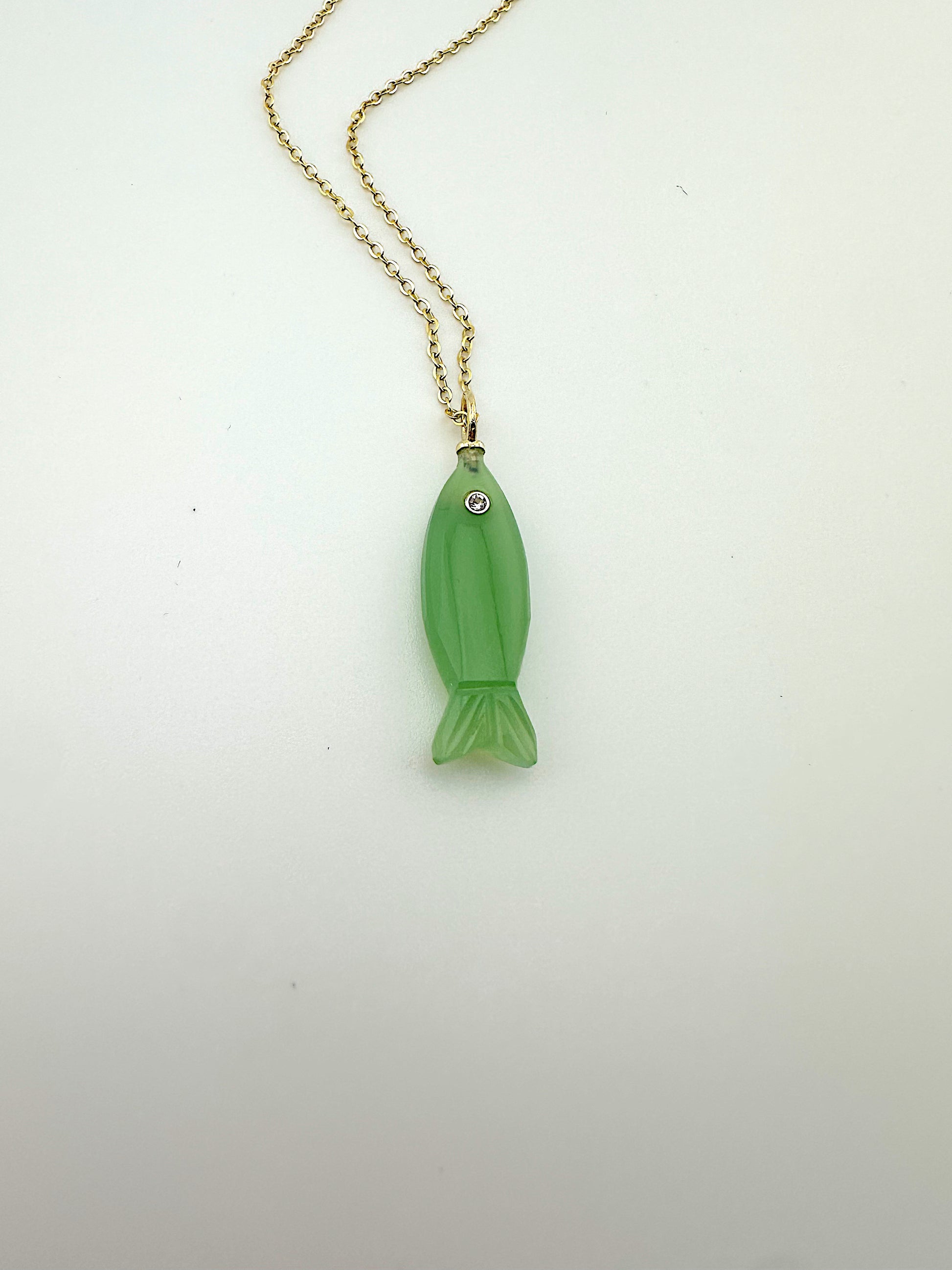 Good Luck Green Onyx Fish + White Topaz