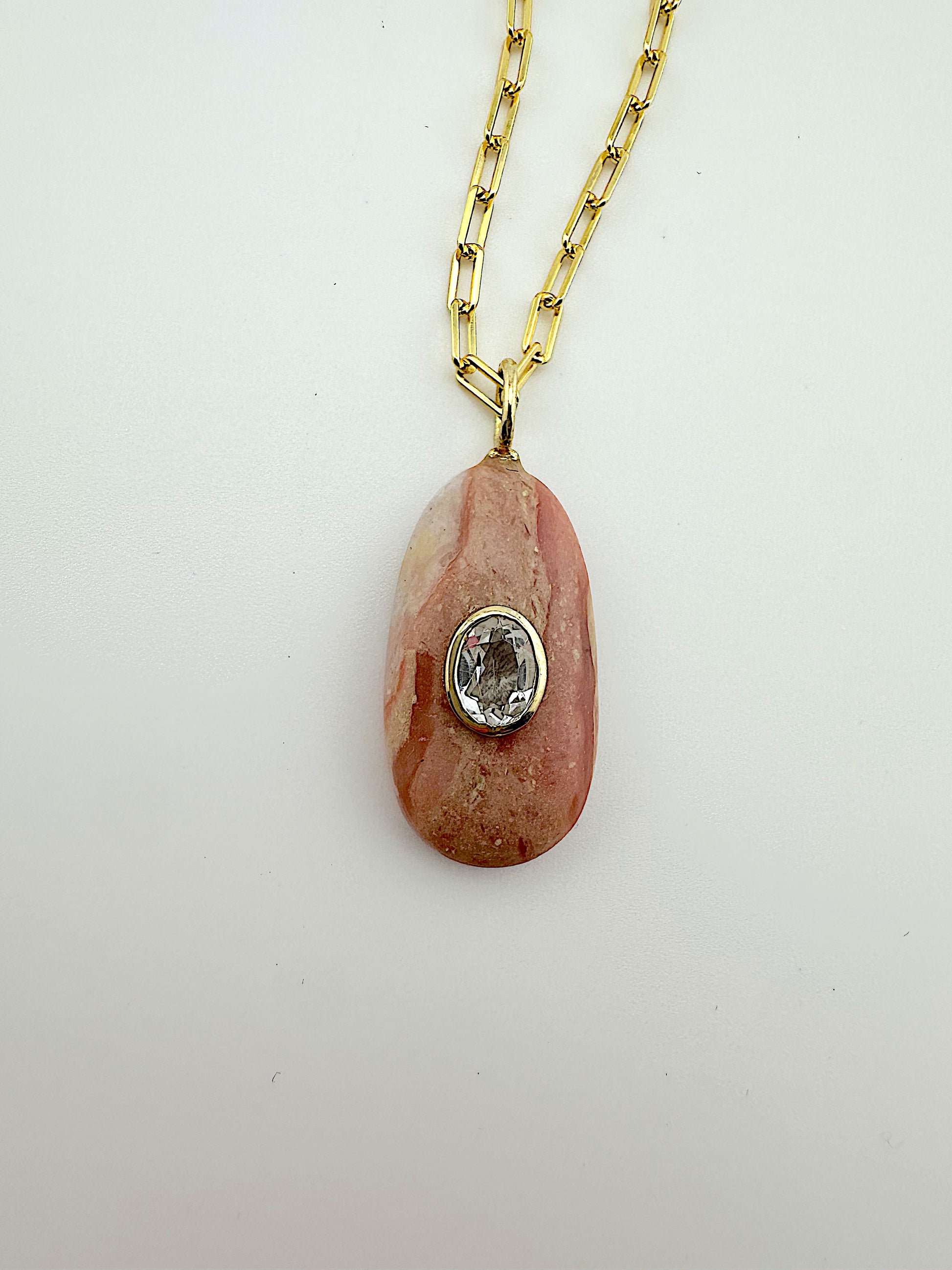 Rhodochrosite + White Topaz Necklace