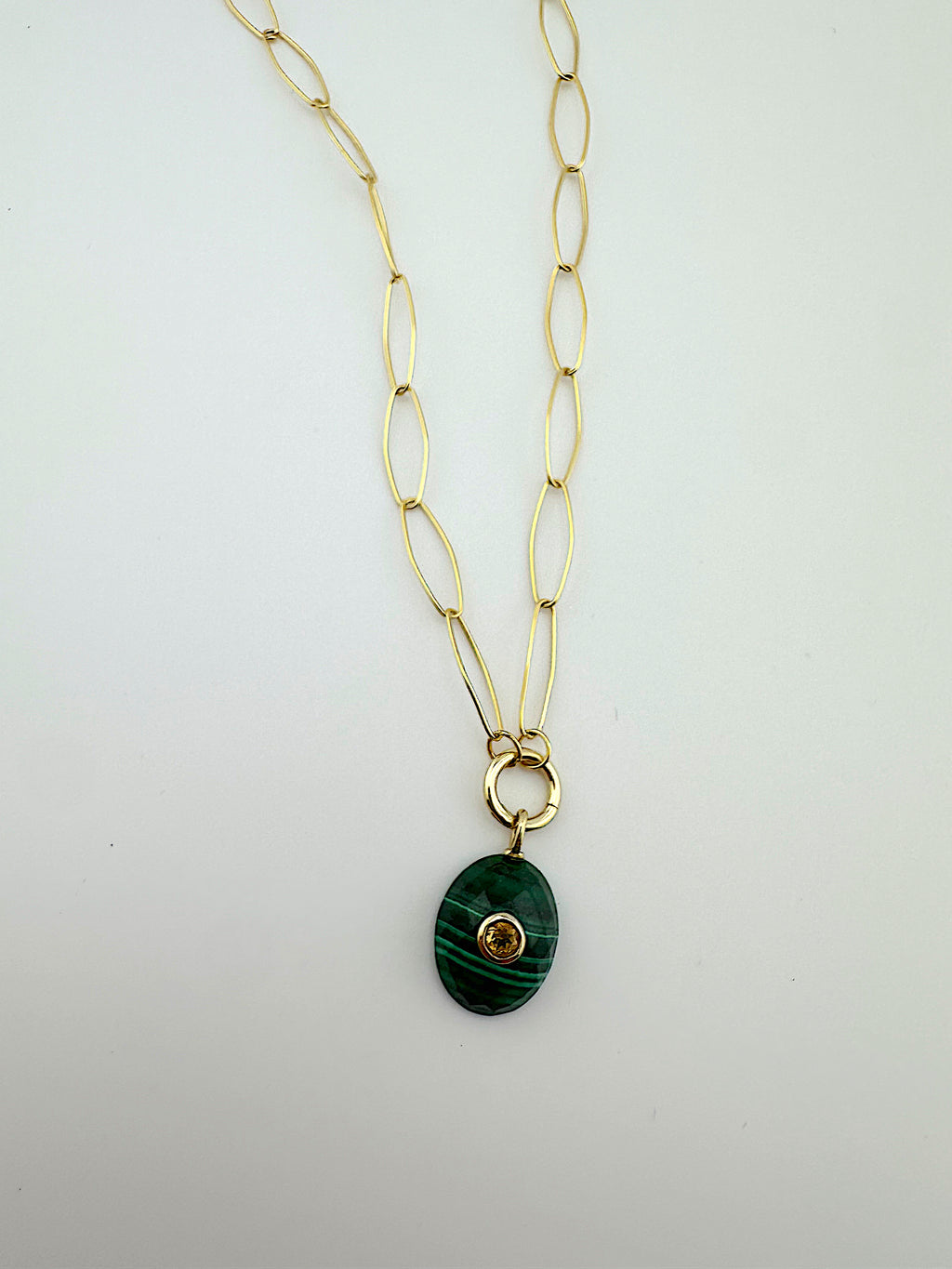 Malachite + Citrine Paperclip Necklace