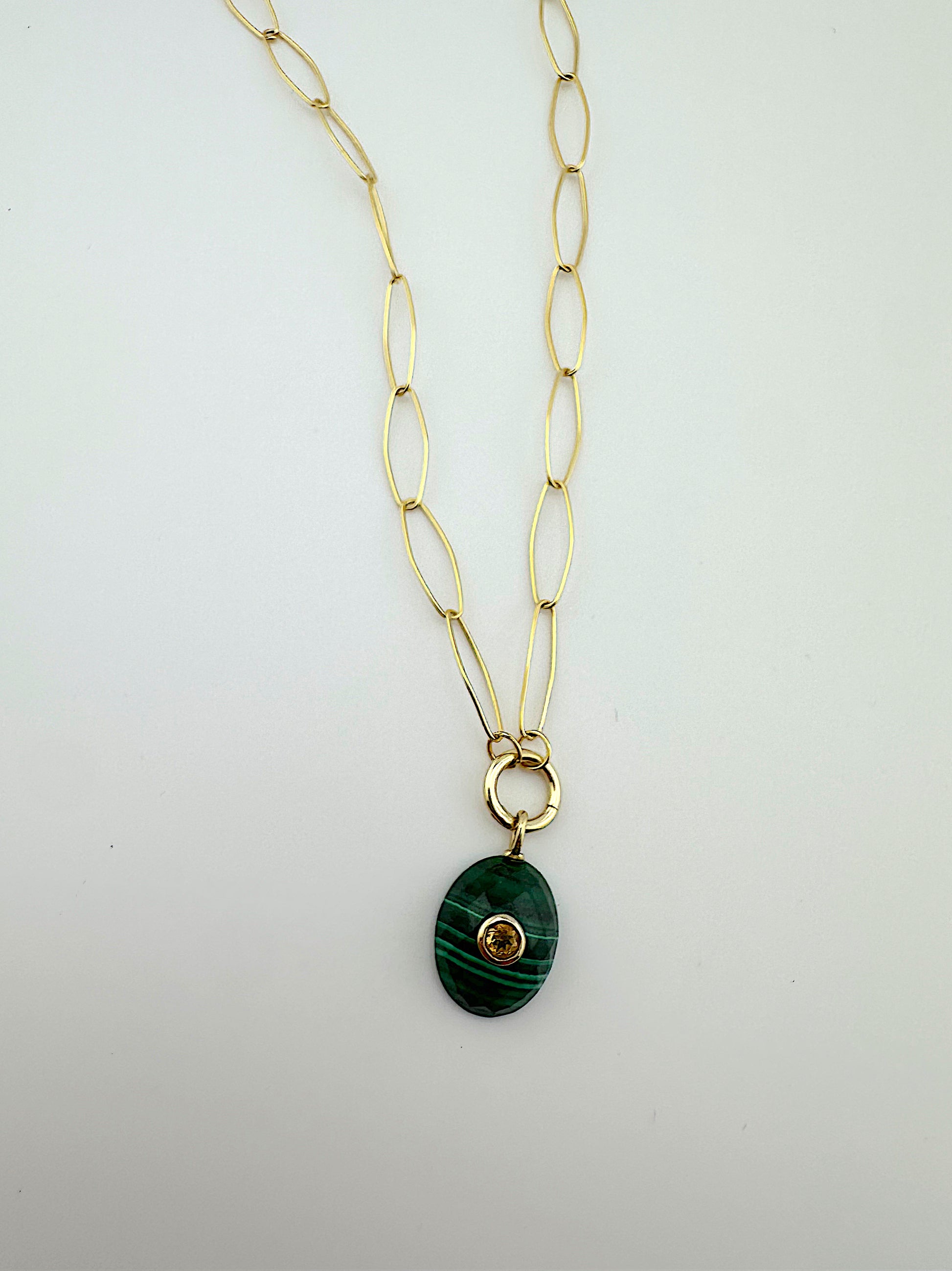 Malachite + Citrine Paperclip Necklace