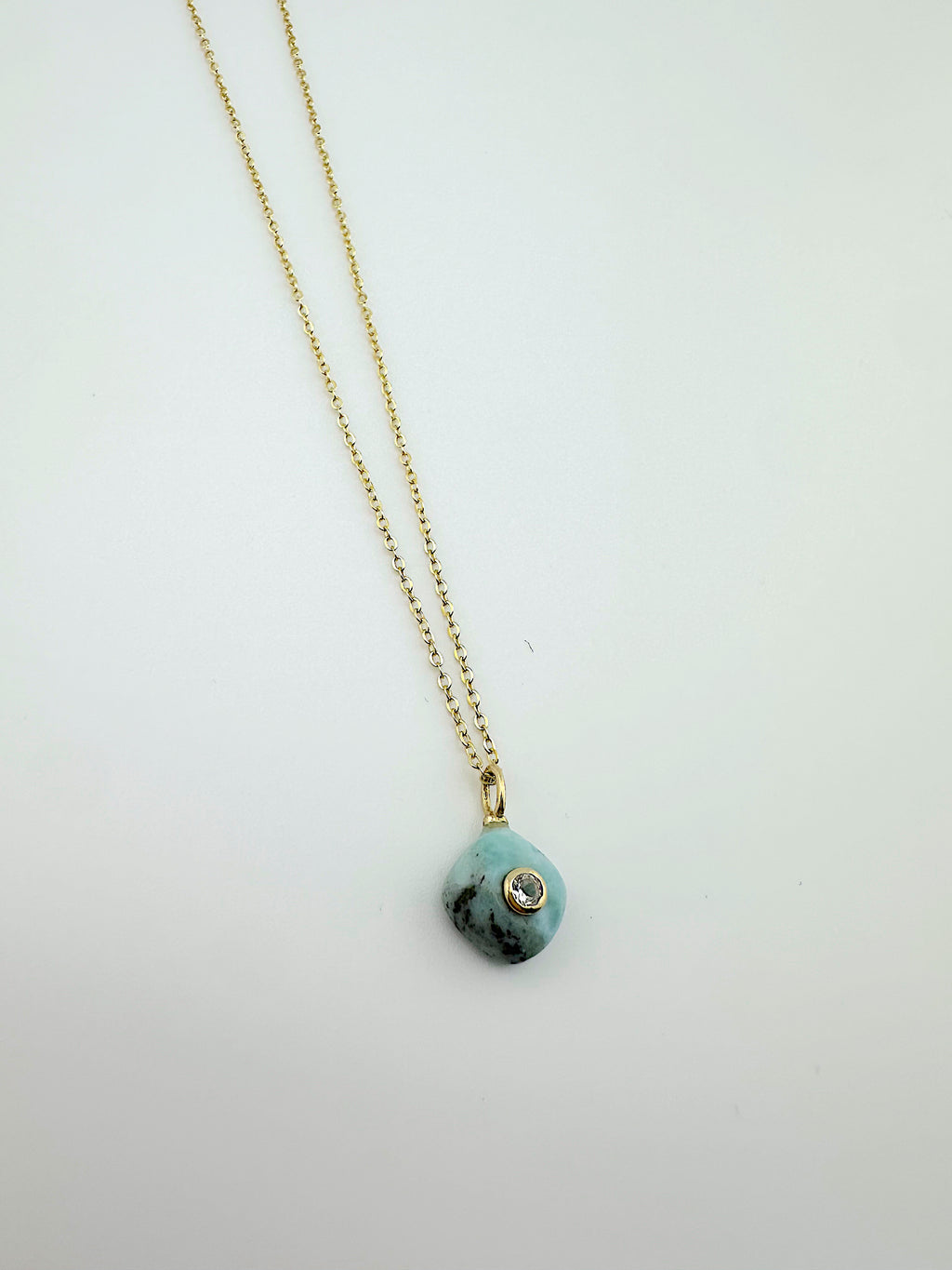 Blue Larimar + White Topaz Diamond Necklace