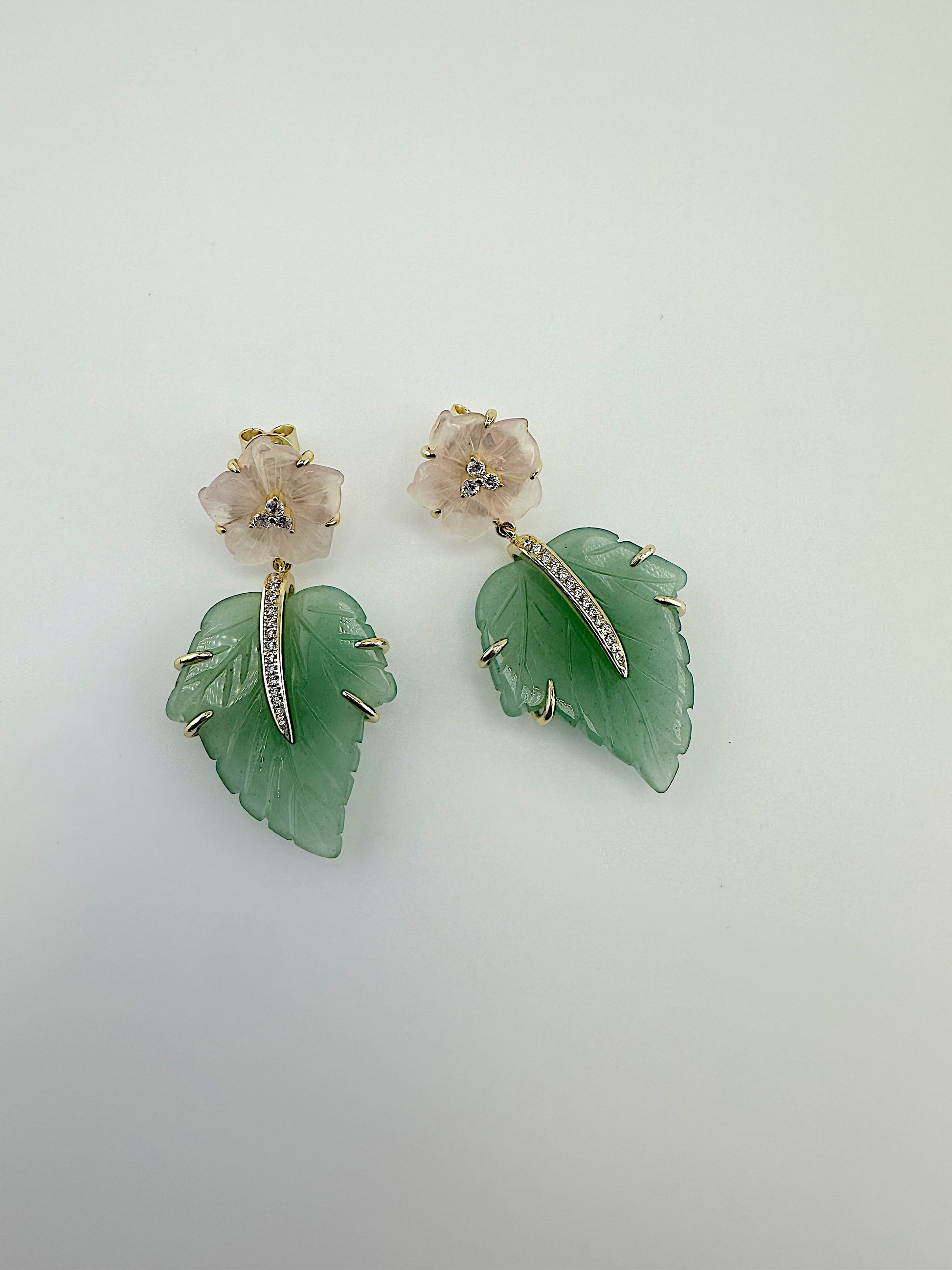 Rose Quartz and Jade Statement Earrings