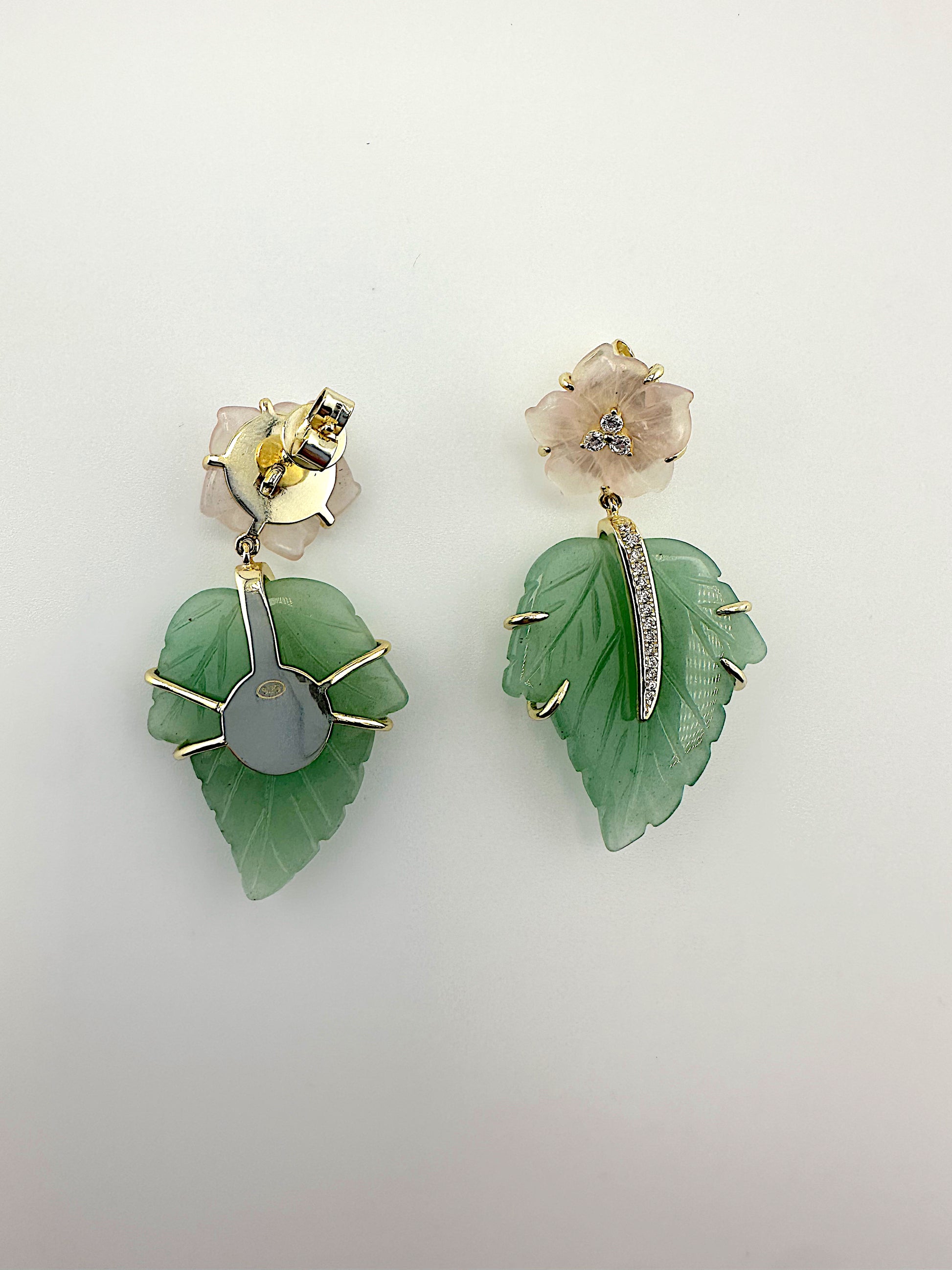 Rose Quartz and Jade Statement Earrings