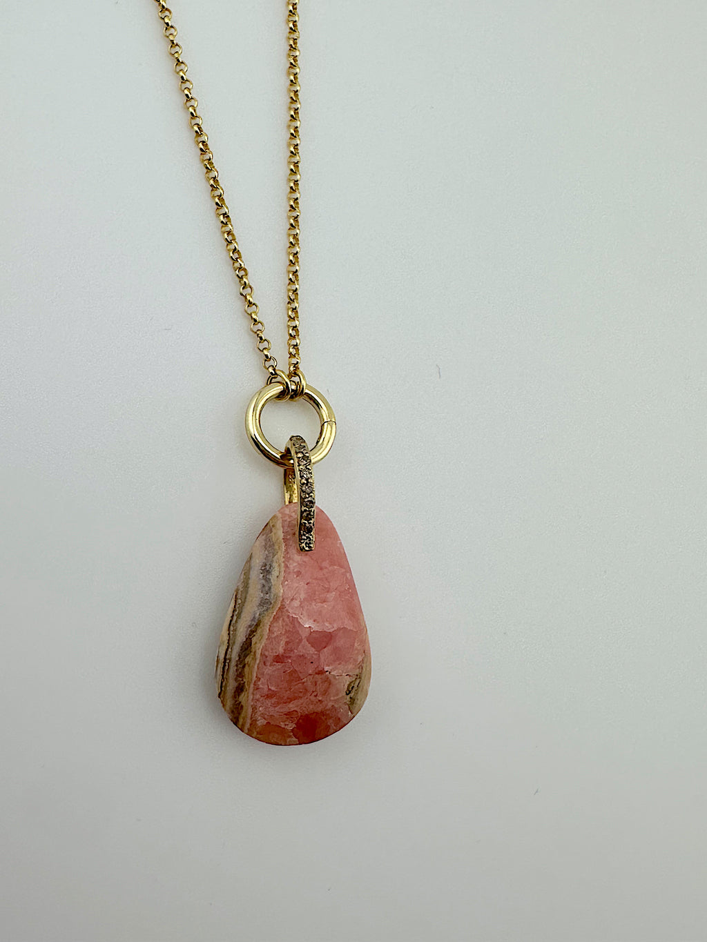 Rhodochrosite + Diamond Bail Necklace