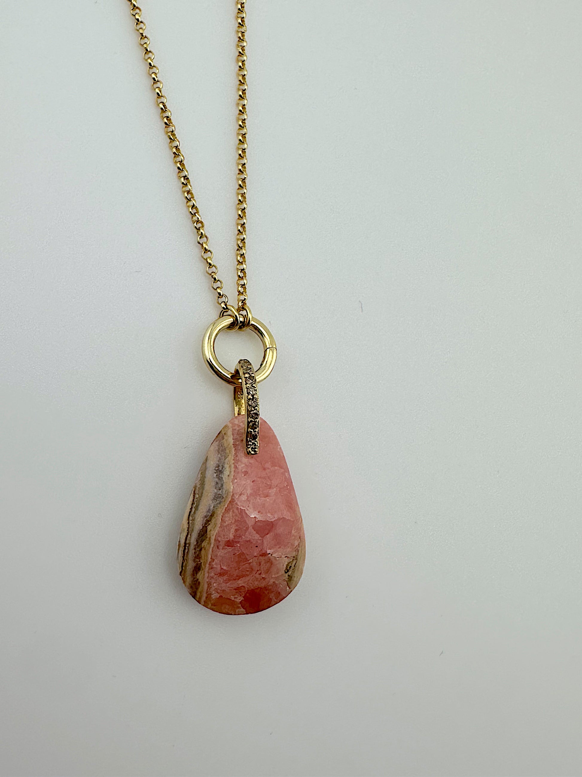 Rhodochrosite + Diamond Bail Necklace