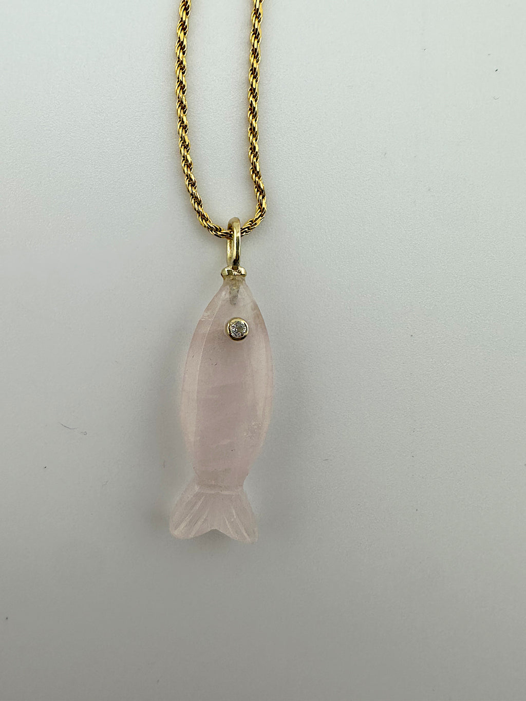 Good Luck Rose Quartz + White Topaz Fish Necklace