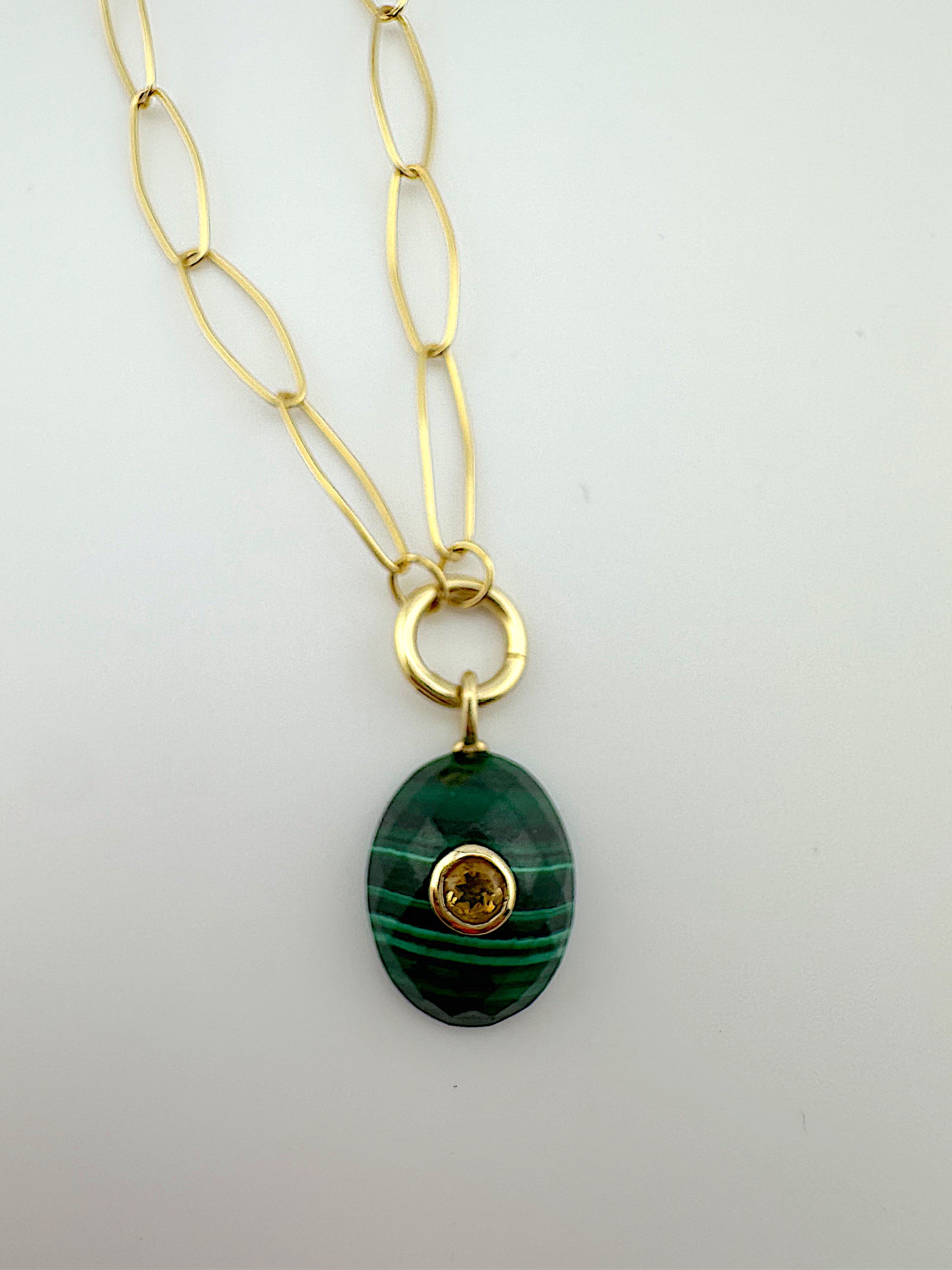 Malachite + Citrine Paperclip Necklace