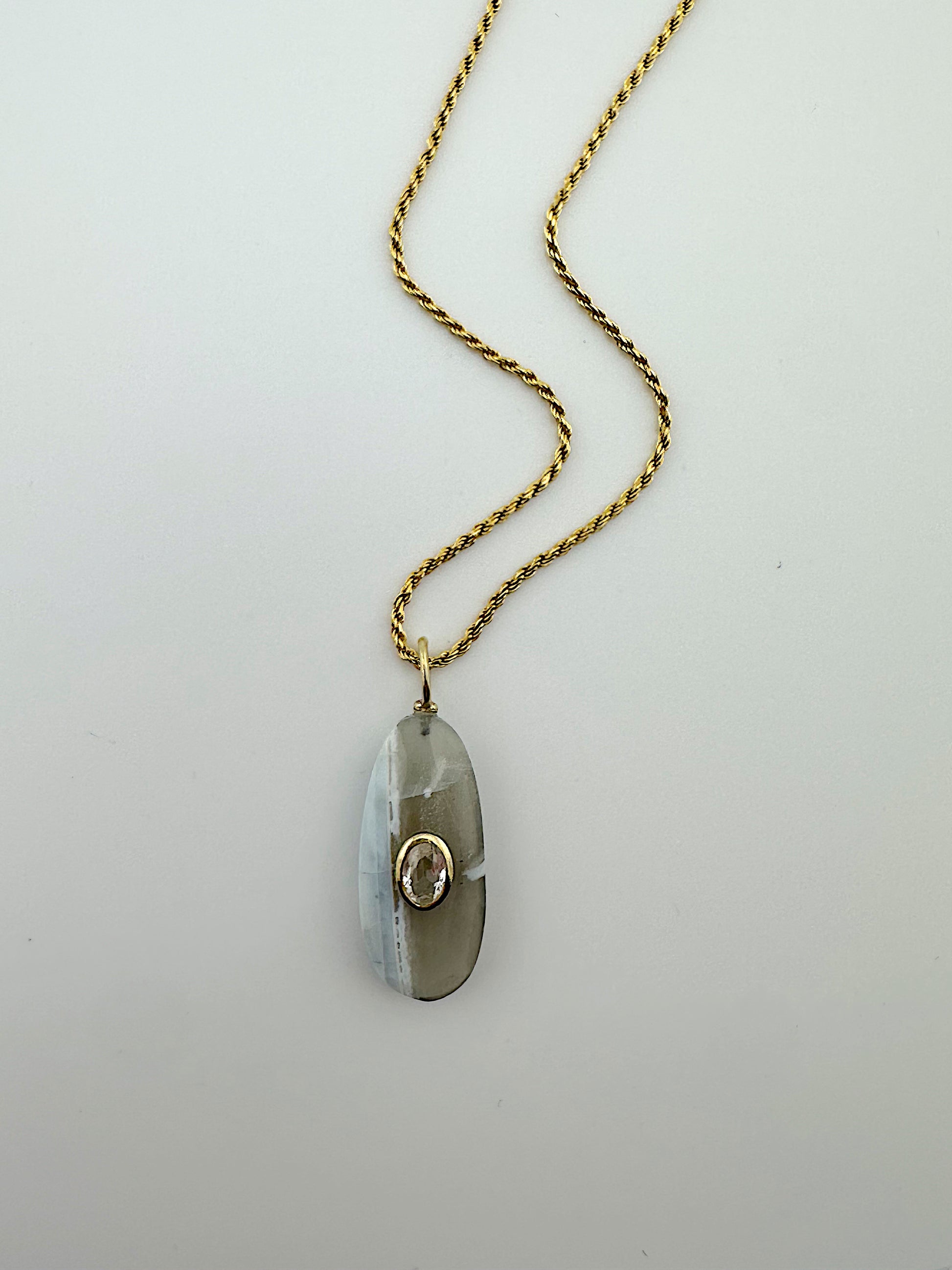Blue Lace Agate + White Topaz Necklace