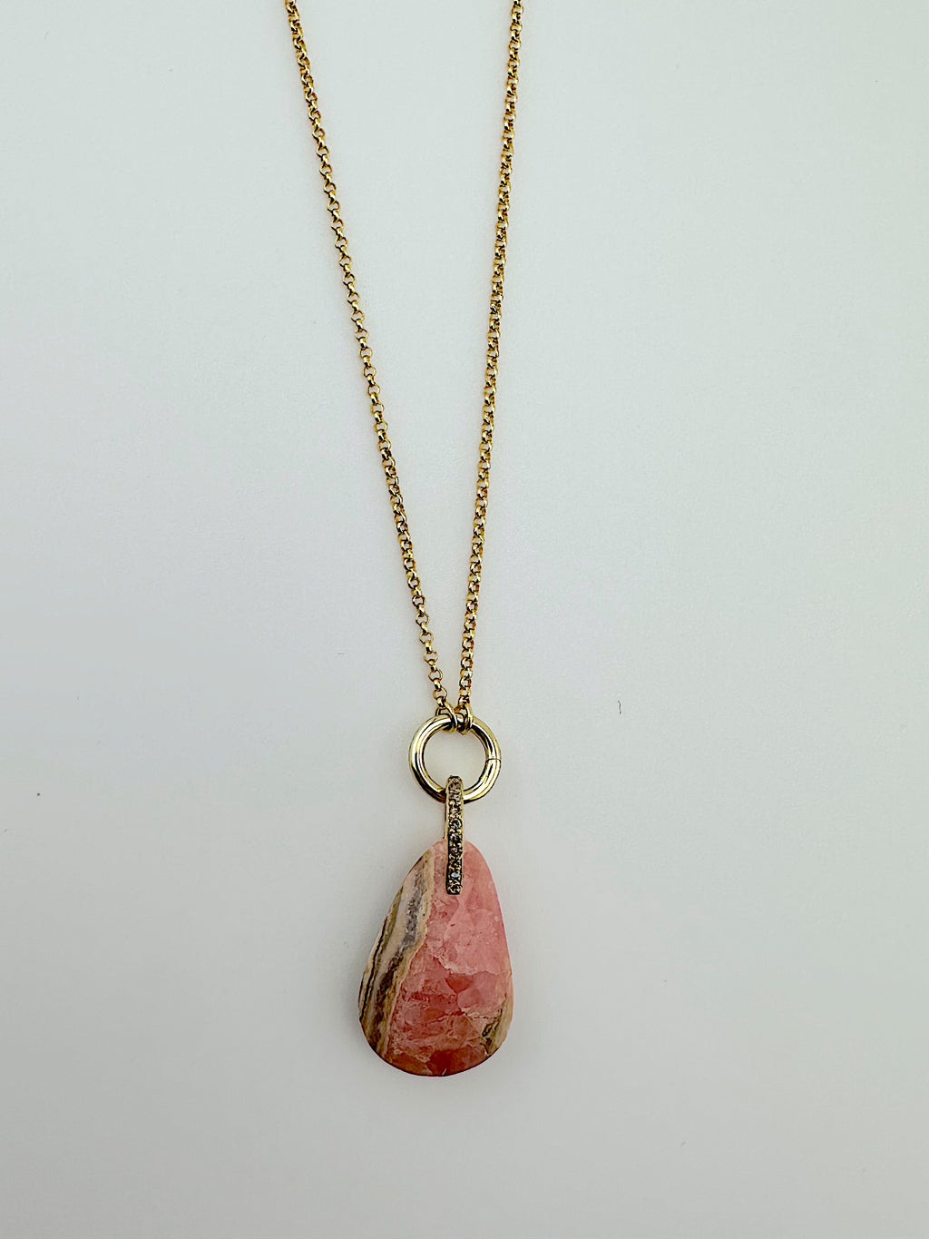 Rhodochrosite + Diamond Bail Necklace