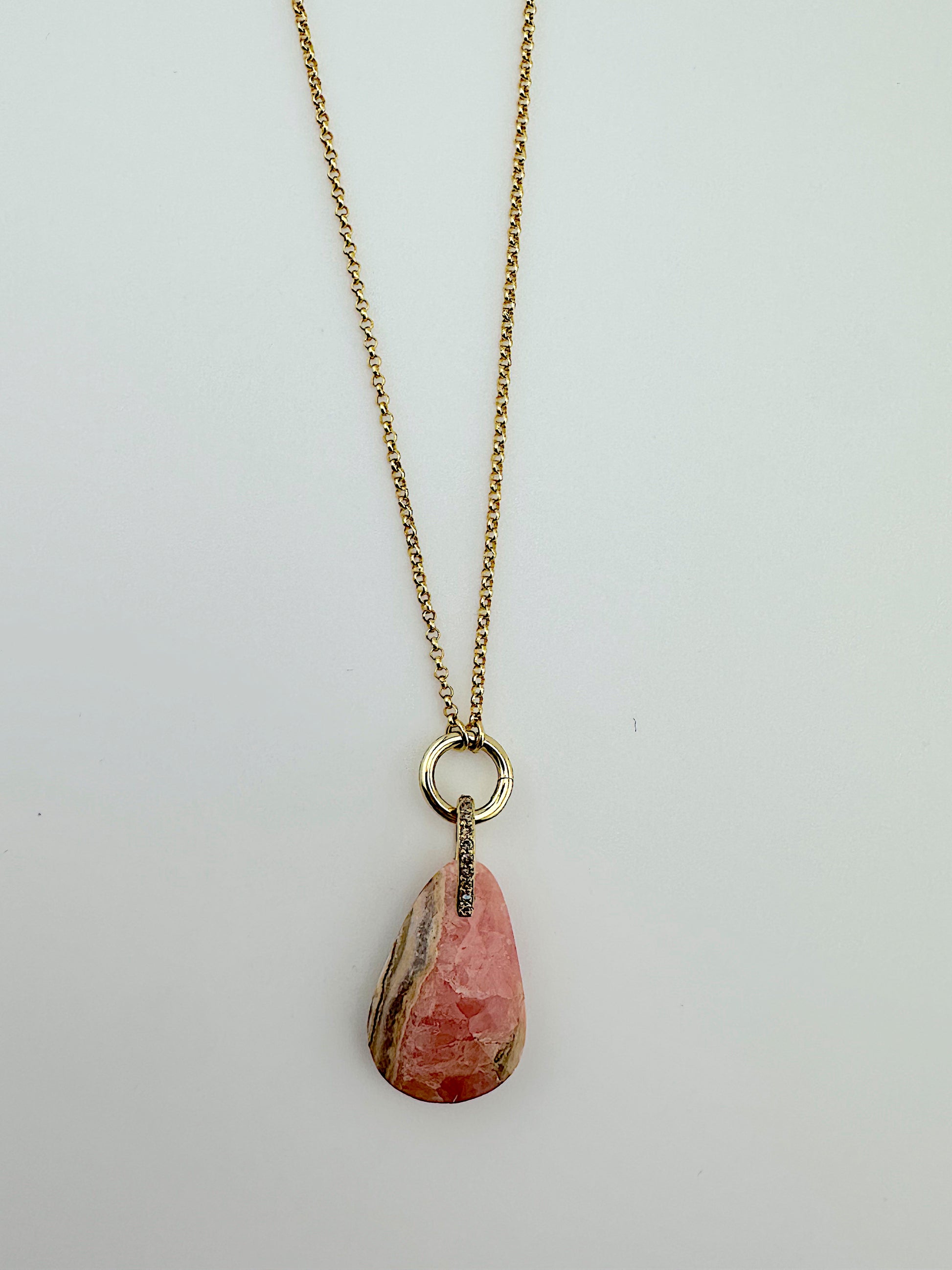Rhodochrosite + Diamond Bail Necklace