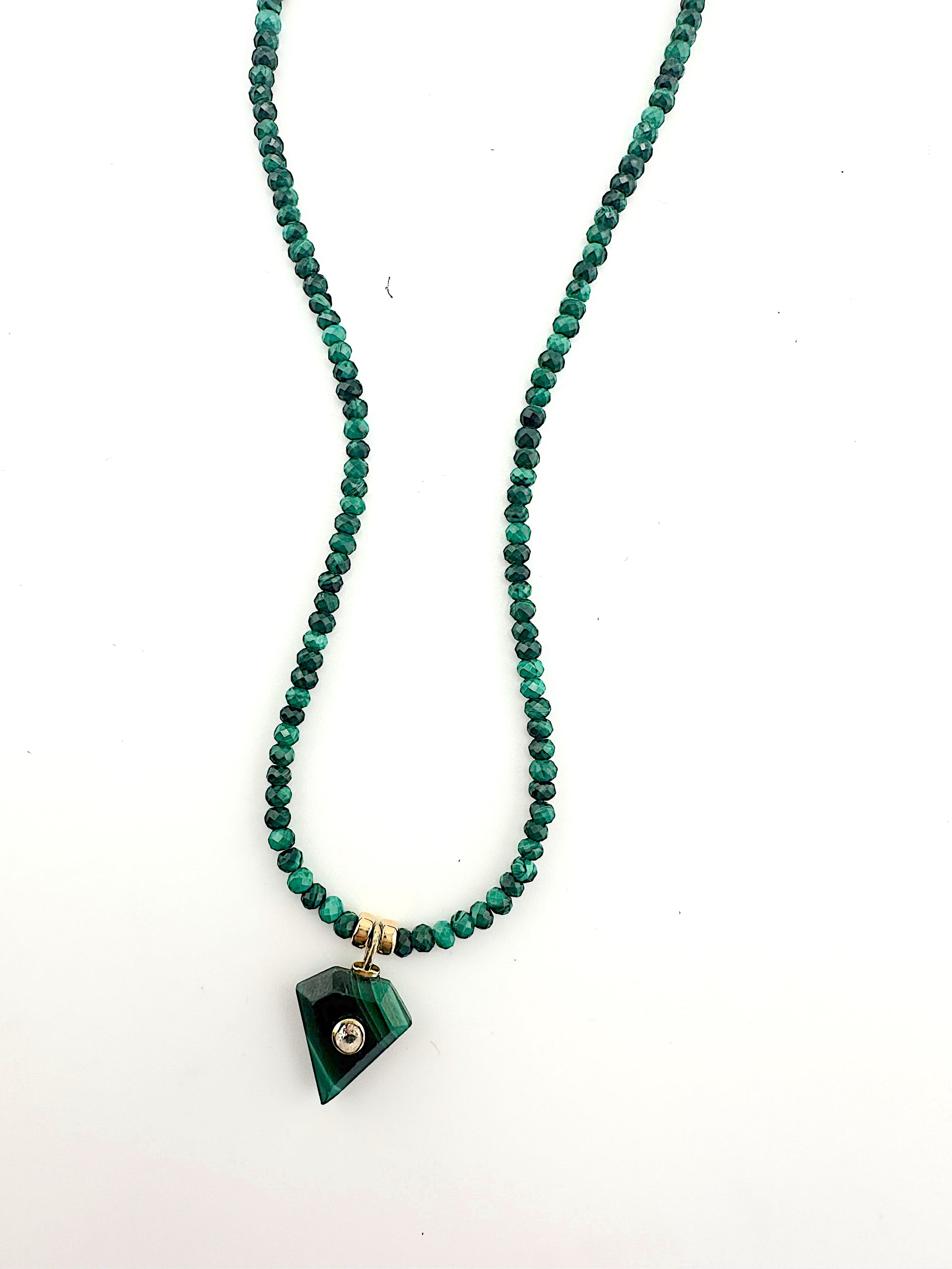Beaded Malachite + White Topaz Amulet