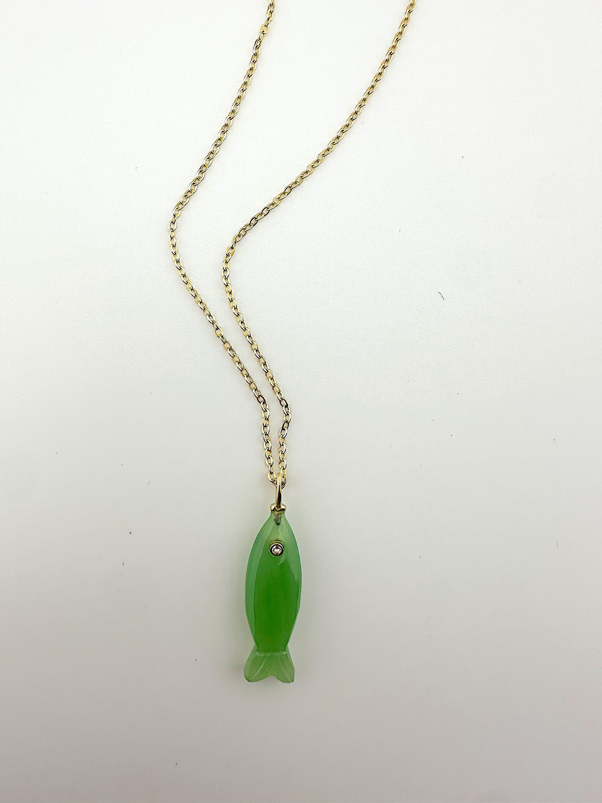 Good Luck Green Onyx Fish + White Topaz