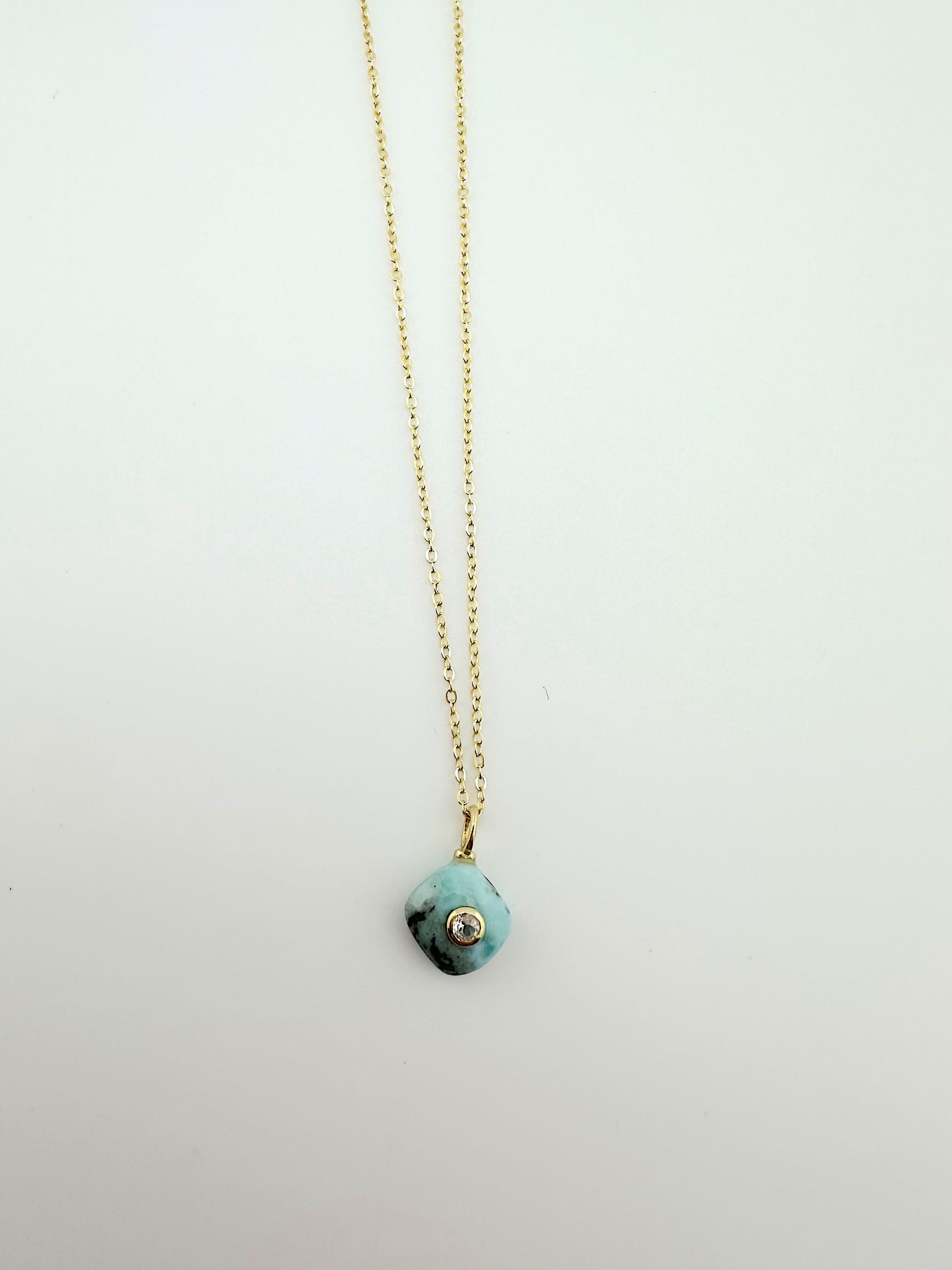Blue Larimar + White Topaz Diamond Necklace